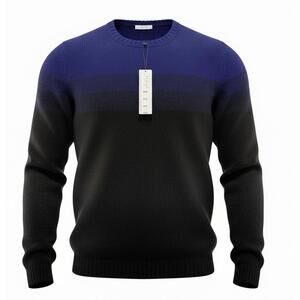 Stylus Men's Blue and Black Color Block Sweater